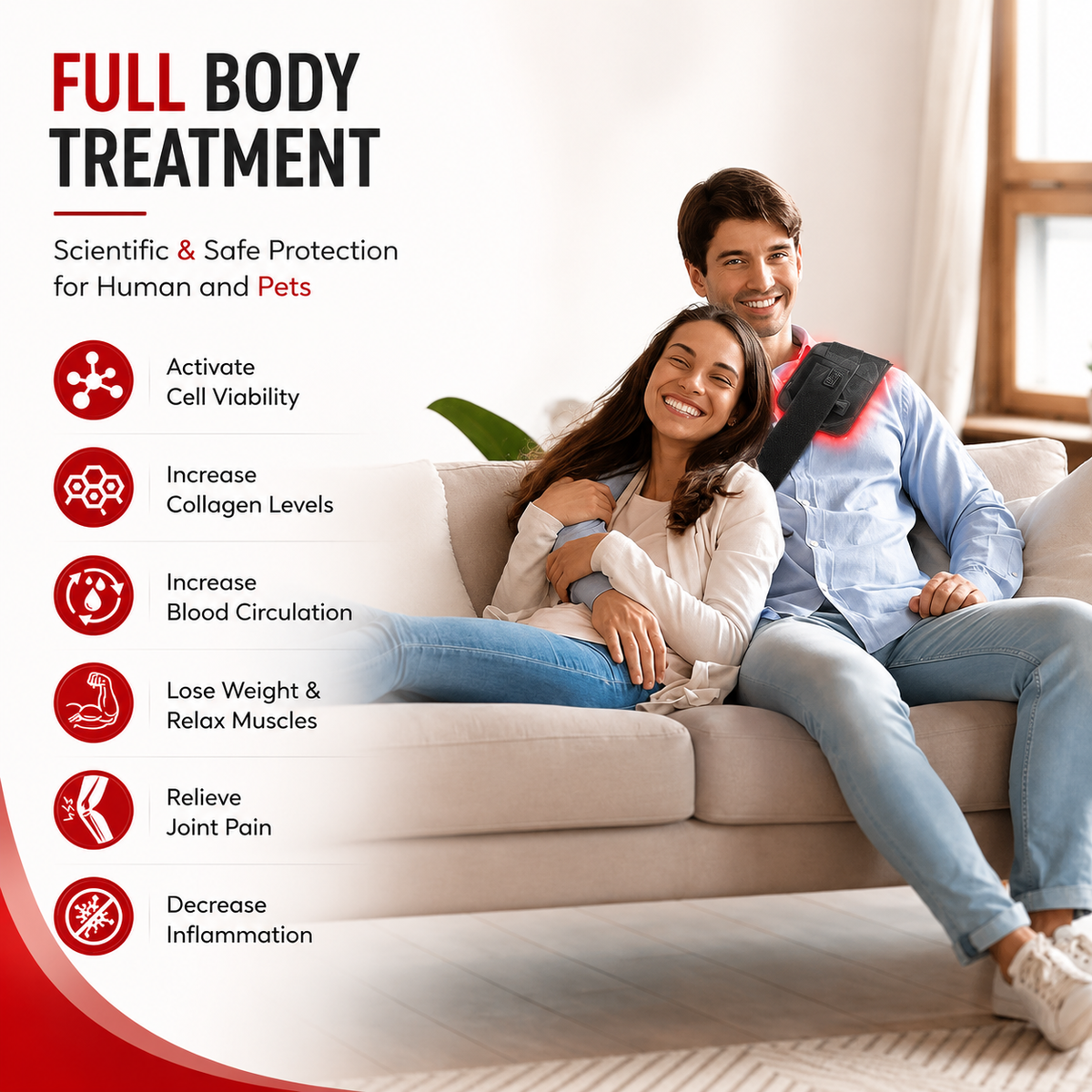 Red Light Therapy Belt – Infrared Recovery Wrap for Back, Waist & Shoulders | 660nm & 850nm Dual Light