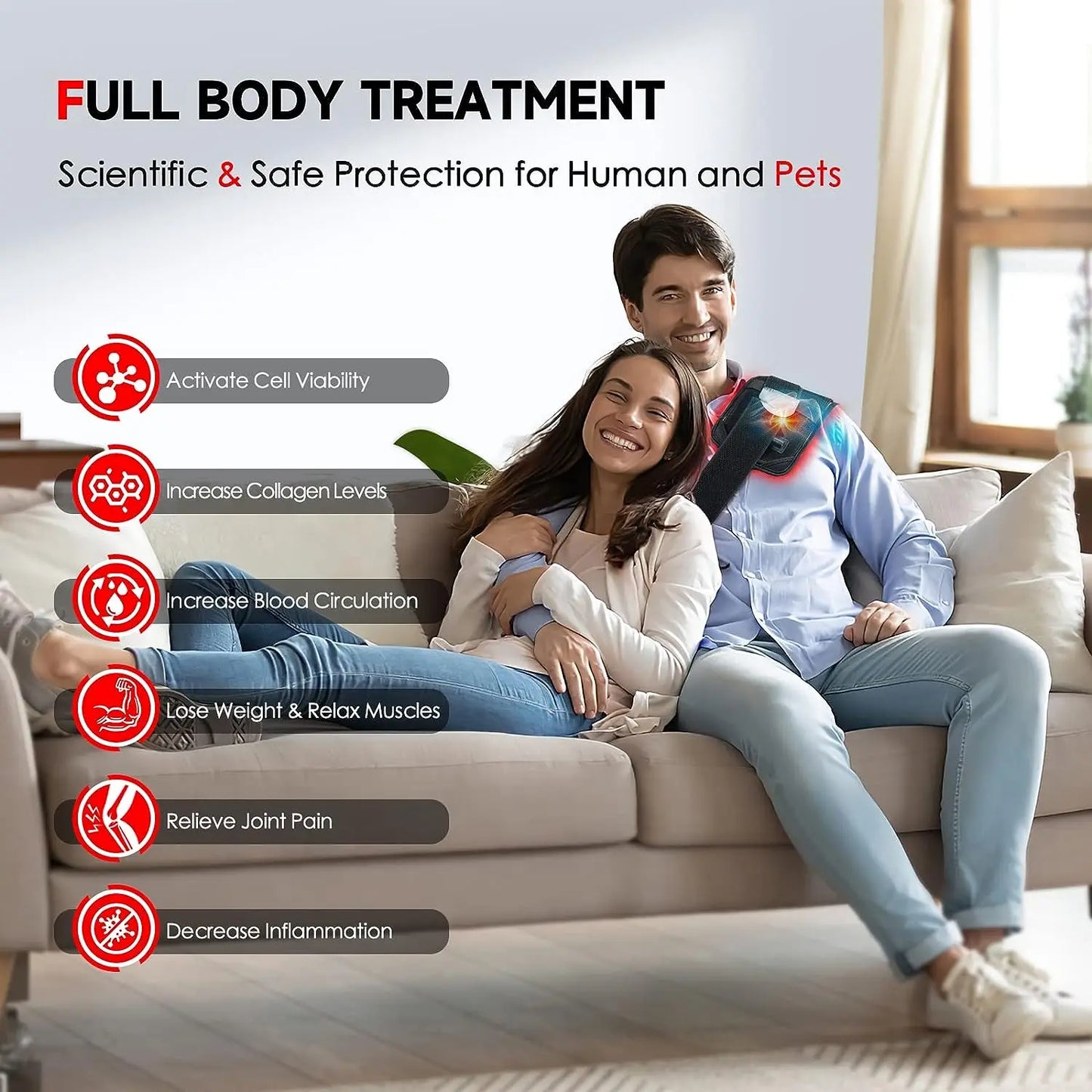 Red Light Therapy Belt – Infrared Recovery Wrap for Back, Waist & Shoulders | 660nm & 850nm Dual Light